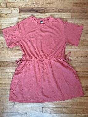 Old Navy XL 100% Cotton Casual Drawstring Tee Dress in Dusty Coral